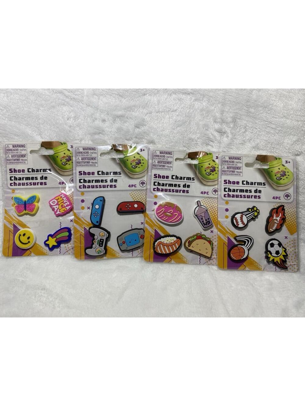 Assorted Shoe Charms 4 packs of 4, Sports, Cartoon, Butterfly, Gaming, Food